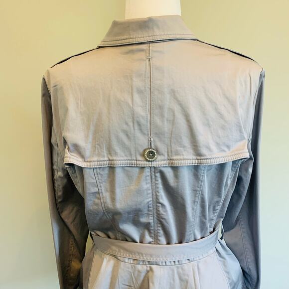 WHBM grey short trench belted jacket crystal buttons size 12 NEW - Picture 14 of 16
